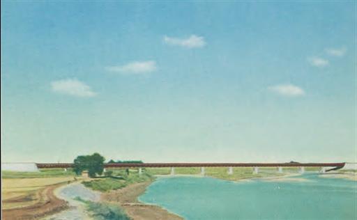 【多摩水道橋】多摩水道橋開通式記念絵葉書 多摩水道橋付近の全景